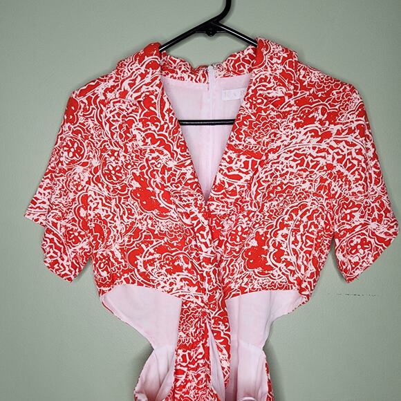 Karlie Linen Blend Mini Dress Small Orange White Cut Out Short Sleeve Summer - Picture 4 of 6